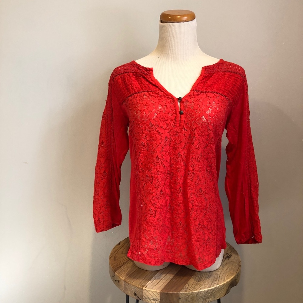 Lucky Brand Red 3/4 Sleeve Top